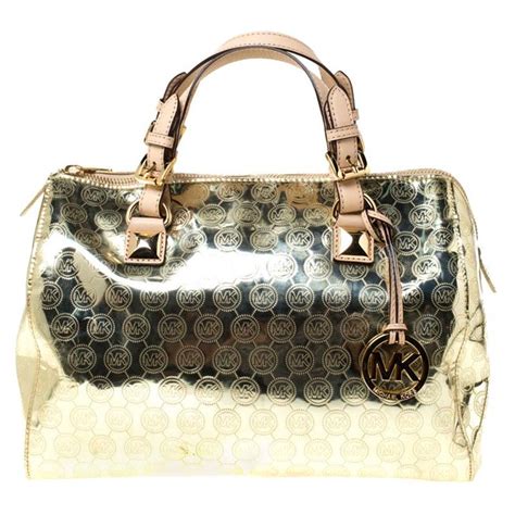 michael kors mirror metallic pale gold crossbody bag|Michael Kors silver satchel handbag.